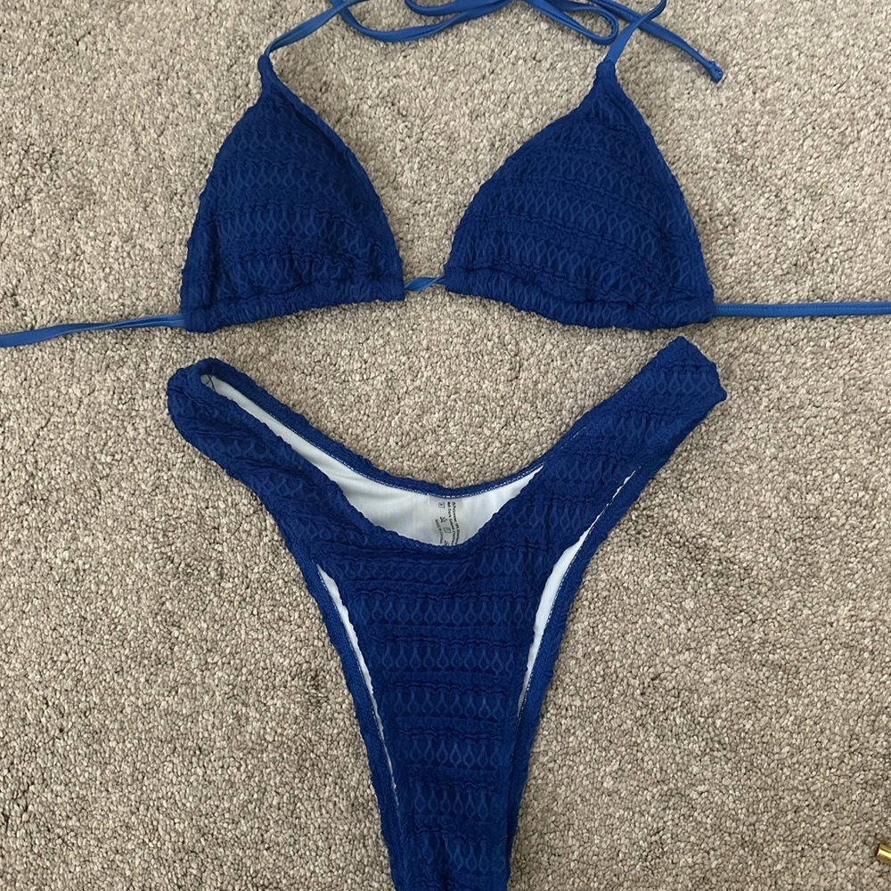 Blue Textured Bikini Set